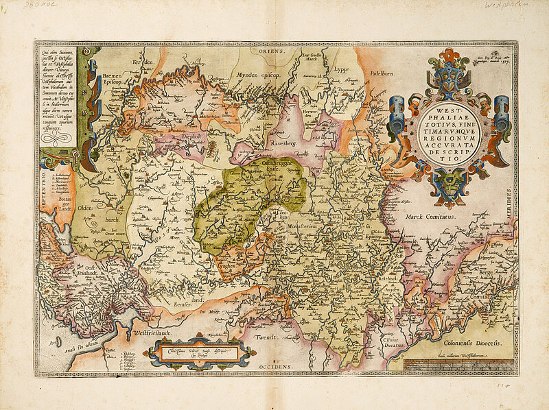 Kolorierter Kupferstich einer Karte des Bistums Münster