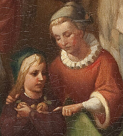  Detail aus dem Gemälde Sankt Nikolaus: Beschenkte Kinder mit Apfelsinen.