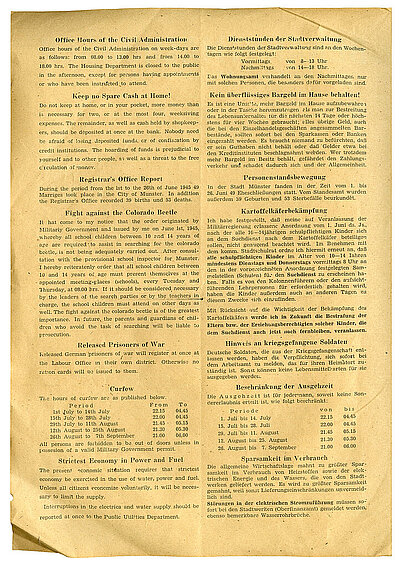 Bekanntmachungen der Stadt Münster (Westf.) 1945